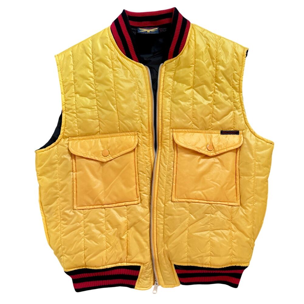 Vintage Ski Vest Brittania Korea Large Yellow Nylon Quilted Puffer Unisex